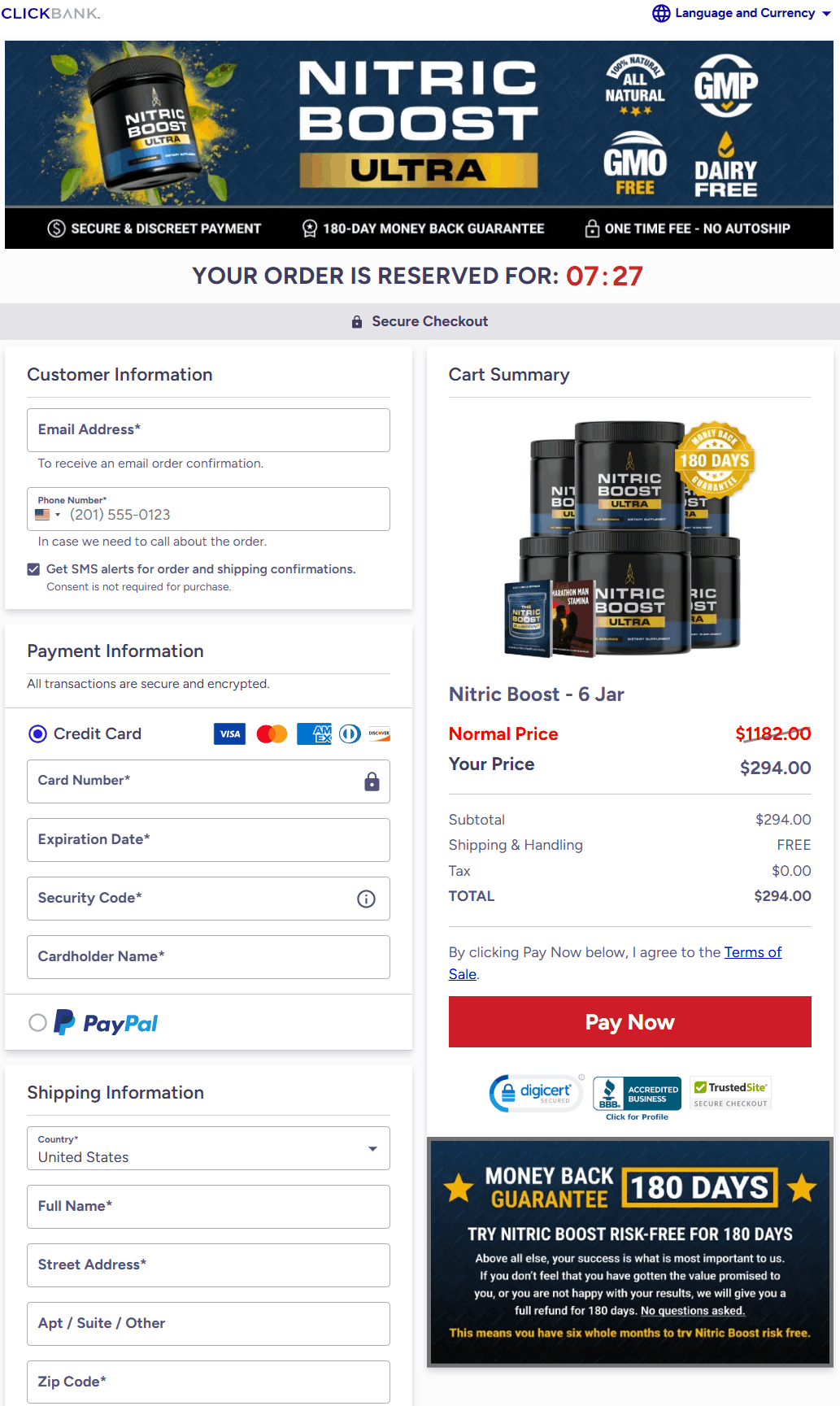 NitricBoostUltra Checkout page